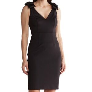 Eliza J Bow Shoulder Sleeveless V Neck Crepe Sheath Dress Black Size‎ 6 Cocktail